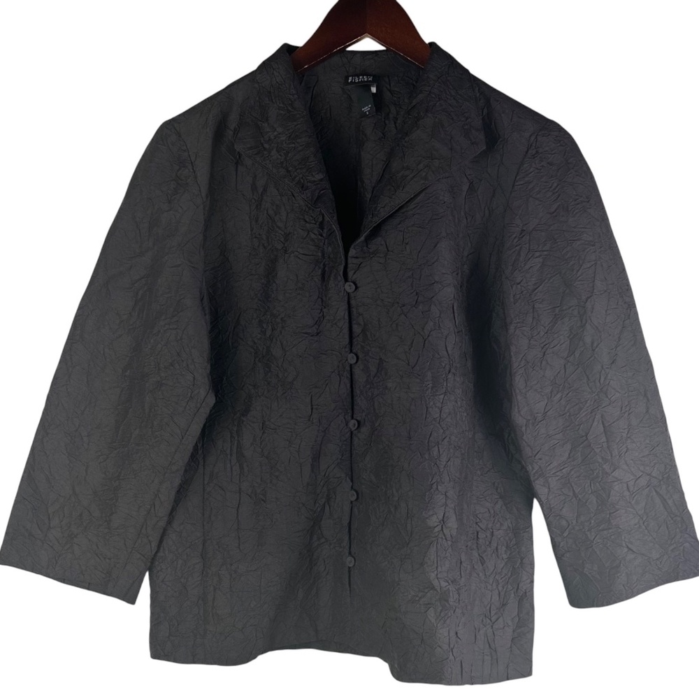 Eileen Fisher Blouse Shirt Top Sz Small Crinkle 100% SILK Dark Brown Career